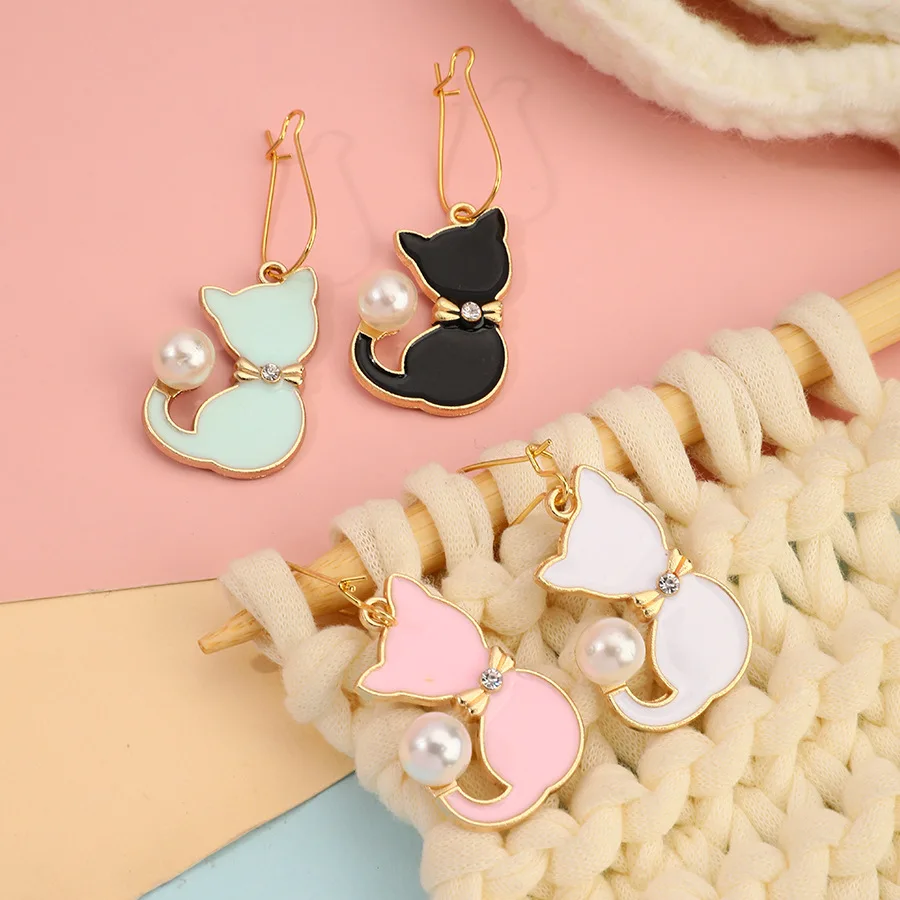 Cat Knitting Stitch Markers Metal Animal Enamel Charms Crochet Locking Knitting Markers Sew Accessories 2/4pcs/set