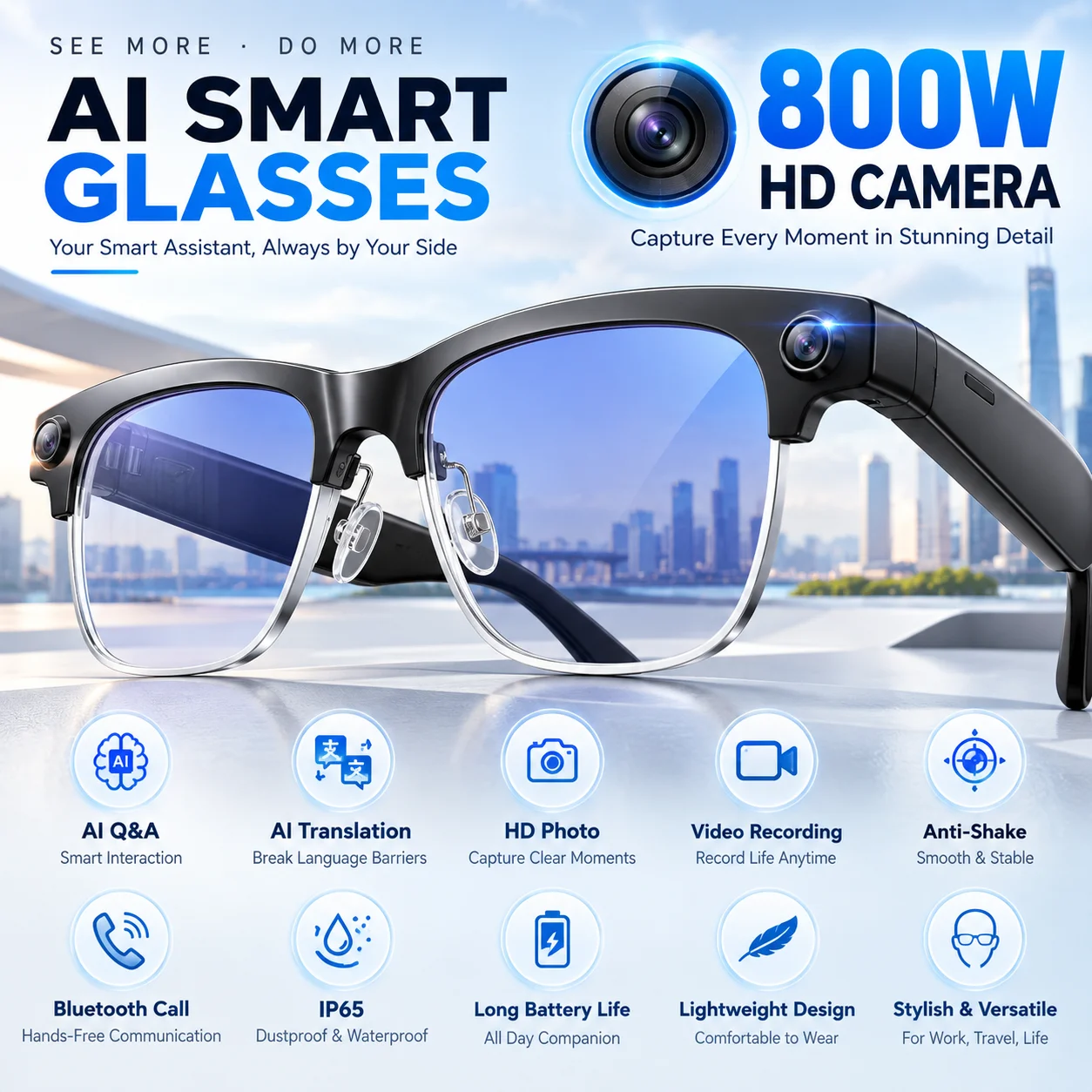 LIGE New 800W Pixel Camera Smart Glasses Men Video Recording AI Photo Recognition Bluetooth Calling Voice Translation Sunglasses