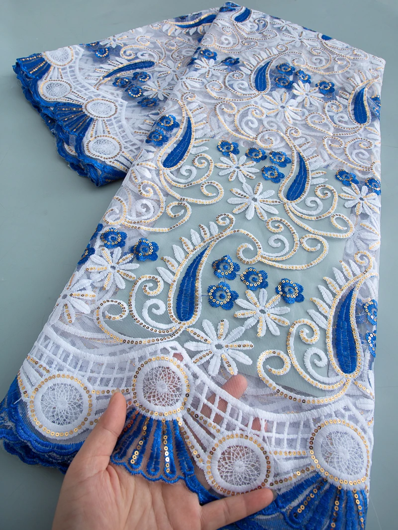 

Luxury Nigerian Sequins Tulle Lace Fabric 2025 High Quality African Embroidered Milk Silk Lace Fabric For Wedding Dress 4510