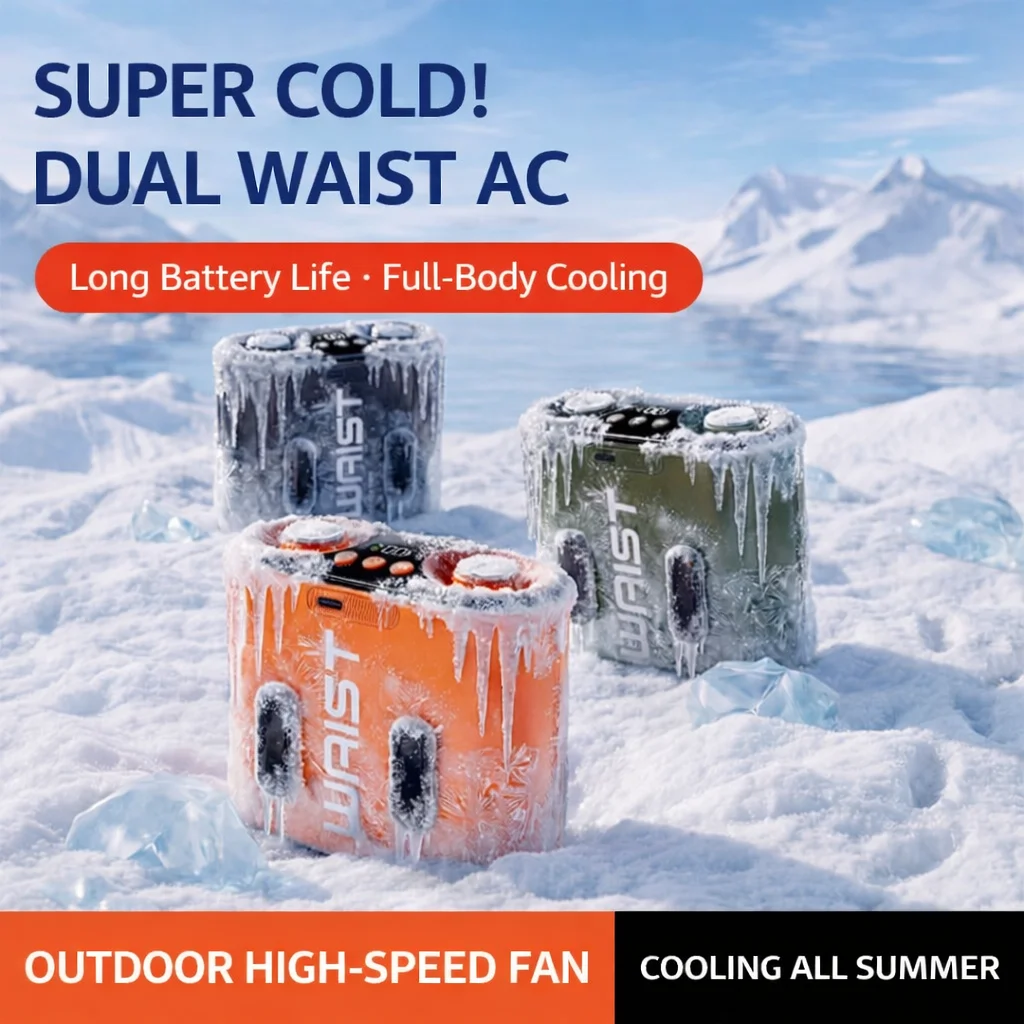 Brushless Motor Waist Cooling Fan Fast Speed Bladeless Design Portable Waist Fan Portable Clip High-temperature Cooling 8000Mah