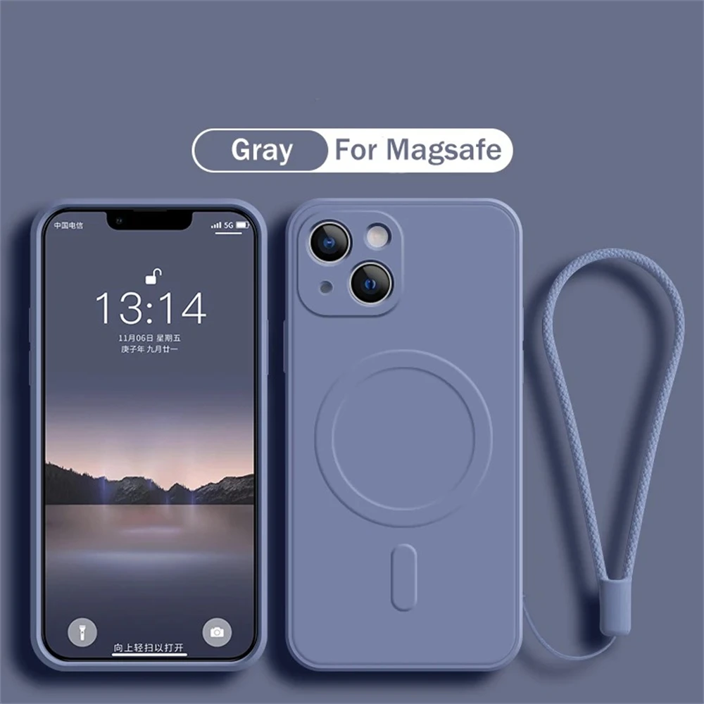 Magsafe Magnetische Draadloze Oplaad Telefoonhoes voor iPhone 17 15 16 14 Plus 13 12 11 Pro Max Zachte Vloeibare Siliconen Bandhoes