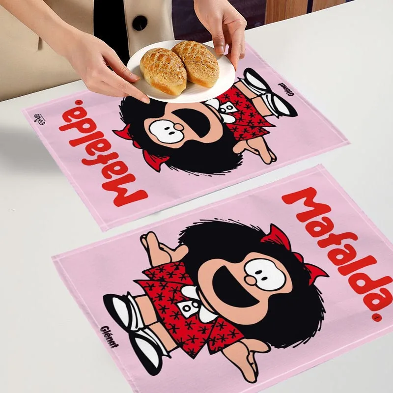 2PC Mafalda Beautiful Girl Placemat For Kitchen Bar Bowl Pad Non-slip Heat Resistant High Quality Linen Table Mat 7.24WJY