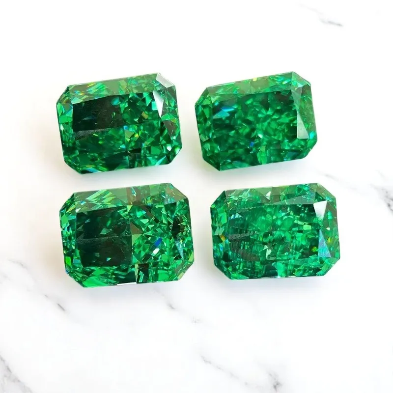 High Carbon Diamond Lab Zircon Cubic Zirconia Green Octagon Crushed Ice Cut Radiant Cut 5A+ Quality