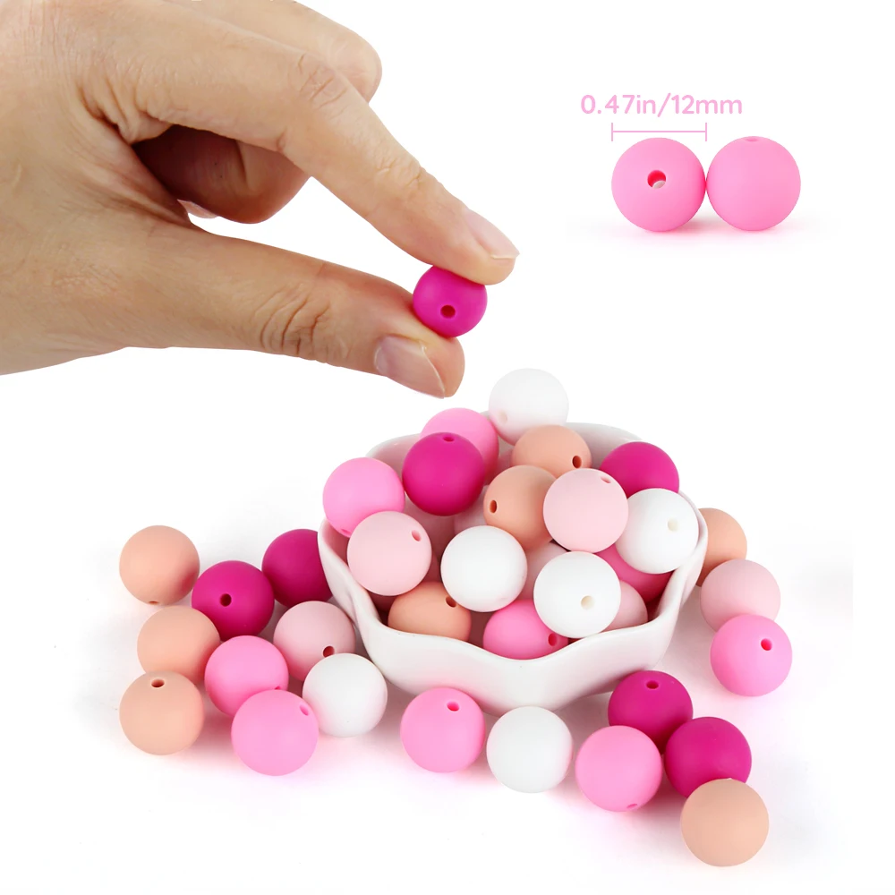 50Pcs 12MM Round Silicone Beads Perle Silicone Baby Teething Accessories Chewable Baby Teethers Bpa Free Baby Nursing Beads