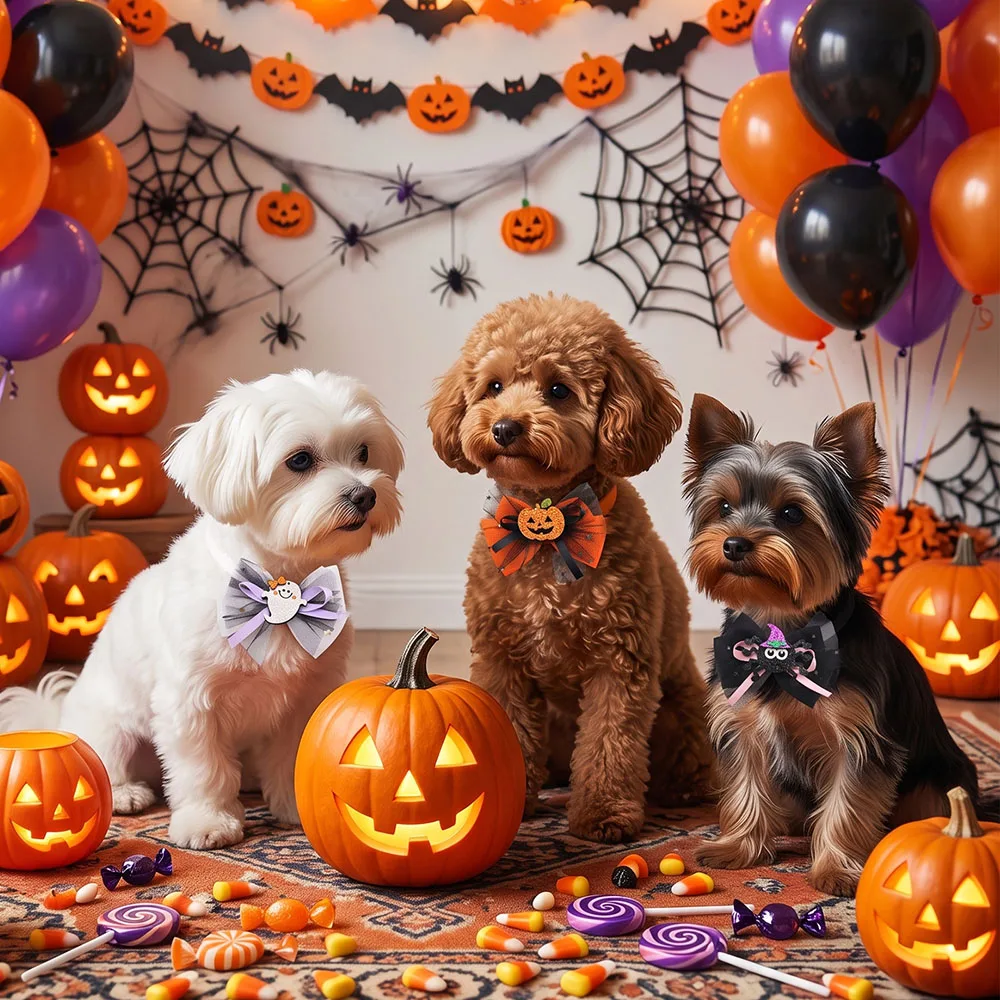 5/10 Stück Halloween-Party-Hundeschleifen, verstellbare Welpenhalsbänder, kleine Katzenhalsketten, lustige Spitzen-Haustierpflege-Accessoires für Hunde – Detail 3