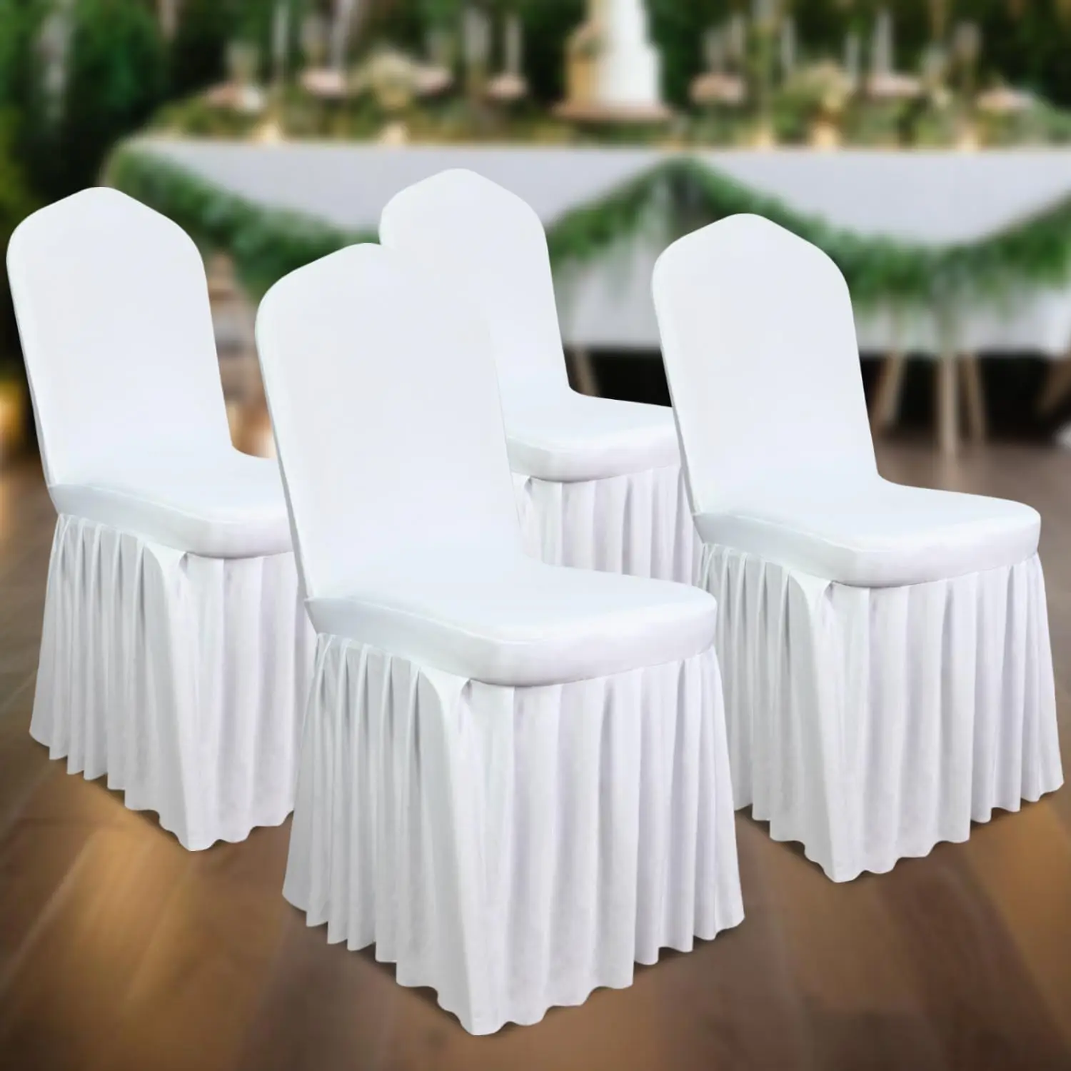

4 Pa White Chair Covers With Skirt|Super Fit Spandex Chair Seat Protector|Chair Covers Wedding| For Dining Room, Hotel,