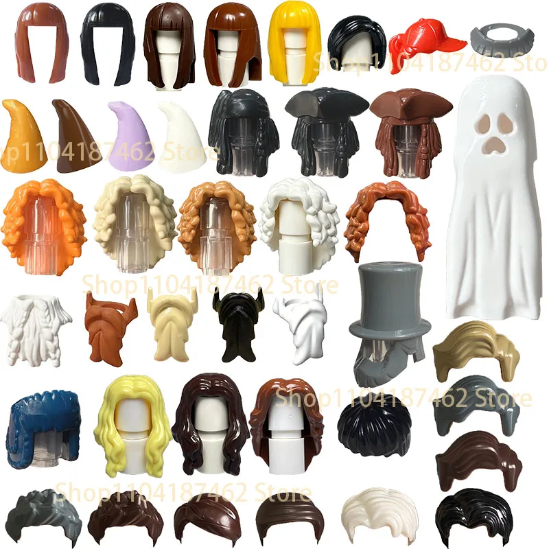 City Figure Body Part Building Blocks Hair Beard Magic Hat Pirate Hairstyle Assembly Accessories Mini Brick Toy Gift For Kid H23