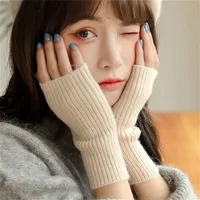 Short Fingerless Gloves Khaki Women's Mitten Winter Thicken Knitted Arm Sleeve Soft Girl's Goth Clothes Punk Gothic Gloves
