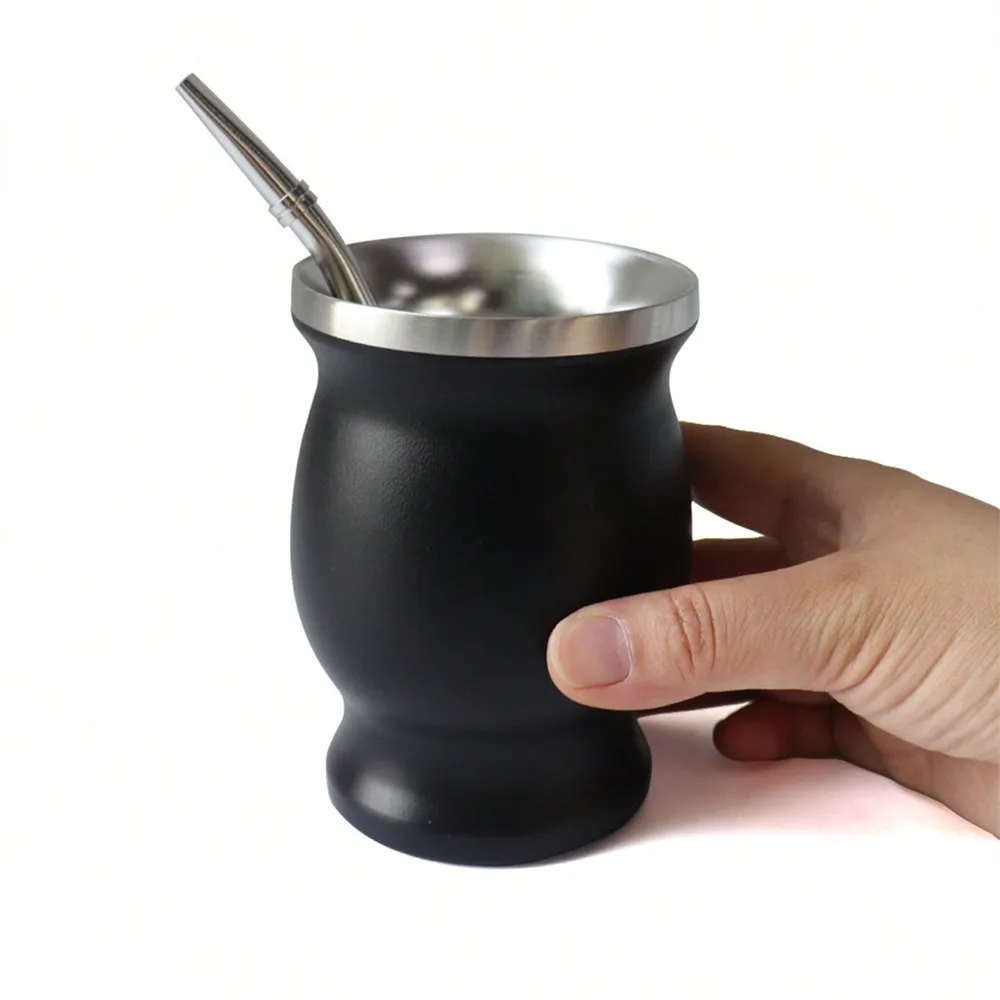 Yerba Mate Cup 304 Stainless Steel Double Wall 8oz Argentine Yerba Mate Gourd With Bombillas and Cleaning Brush