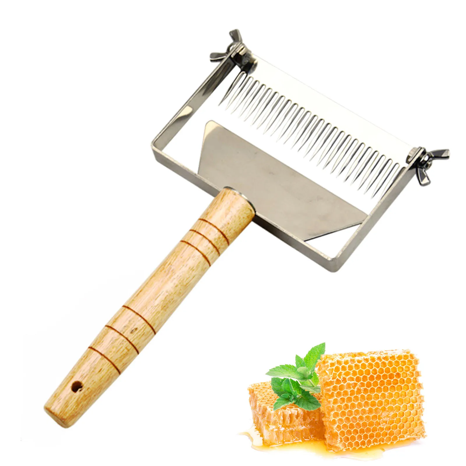 Adjustable Honey Uncapping Scraper Wooden Handle Honey Cutting Shovel Stainless Steel Honey Uncapping Cutting Fork Beekeeping