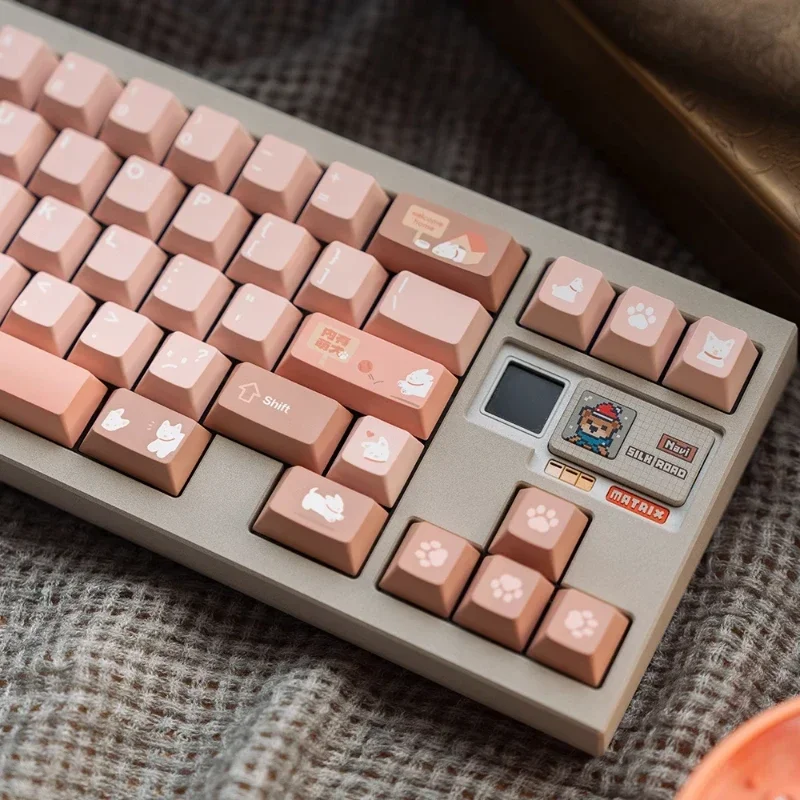 There Are Cute Dogs Inside Keycaps Custom PBT Cherry Profile Keycap Cute Pink Cartoon Anime Point Key Cap for Gaming Keyboard