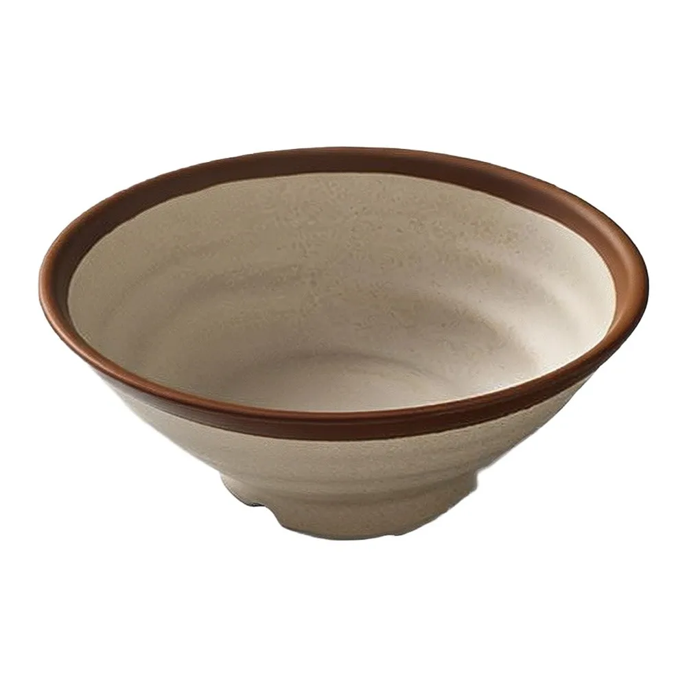 Melamine For Cold Serving Dish Brown Rim for Rice Noodle Soup Salads Wavy Ripple Texture Anti-Slip Base 800ml 1500ml Beige Brown