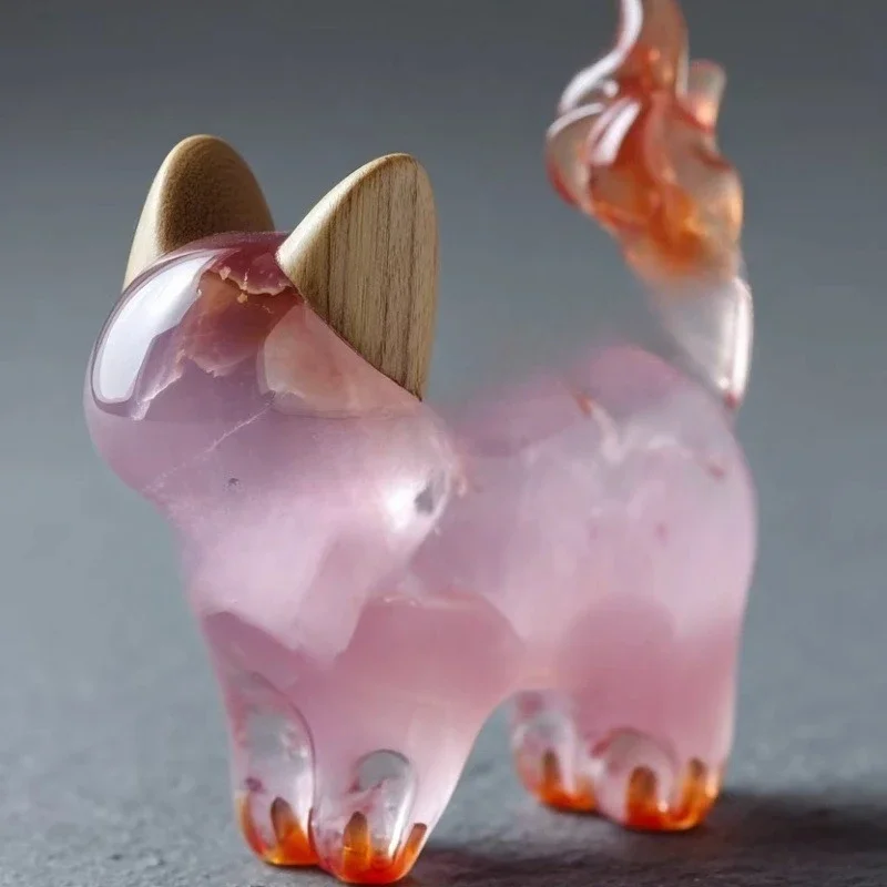 Transparent resin imitation crystal kitten ornament crooked cat home office desktop decoration ornament