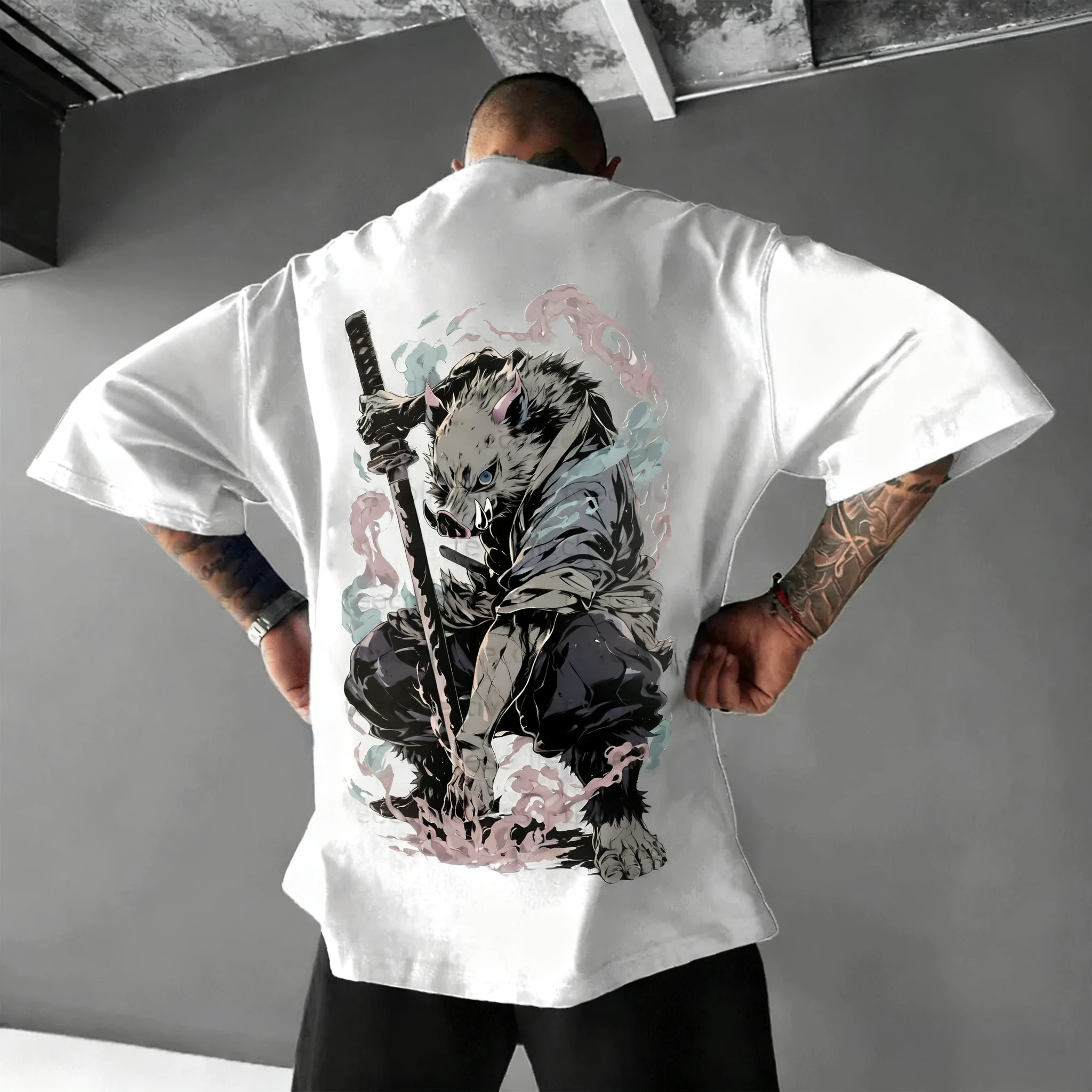 

Хлопковая футболка Demon Slayer Anime Hashibira Inosuke, мужская летняя новая американская хип-хоп модная повседневная свободная футболка Y2K для родителей и детей