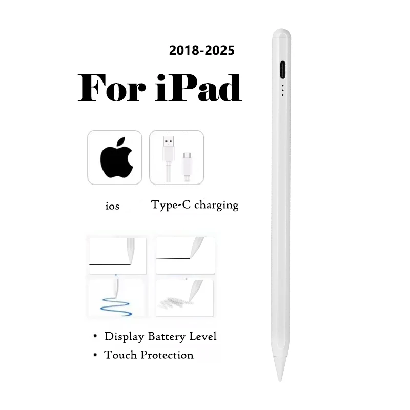 قلم رصاص لأبل آيباد 2018-2025 قلم لمس للكمبيوتر اللوحي حساسية الميل رفض اليد لجهاز iPad 10/9/8/7/6th Gen