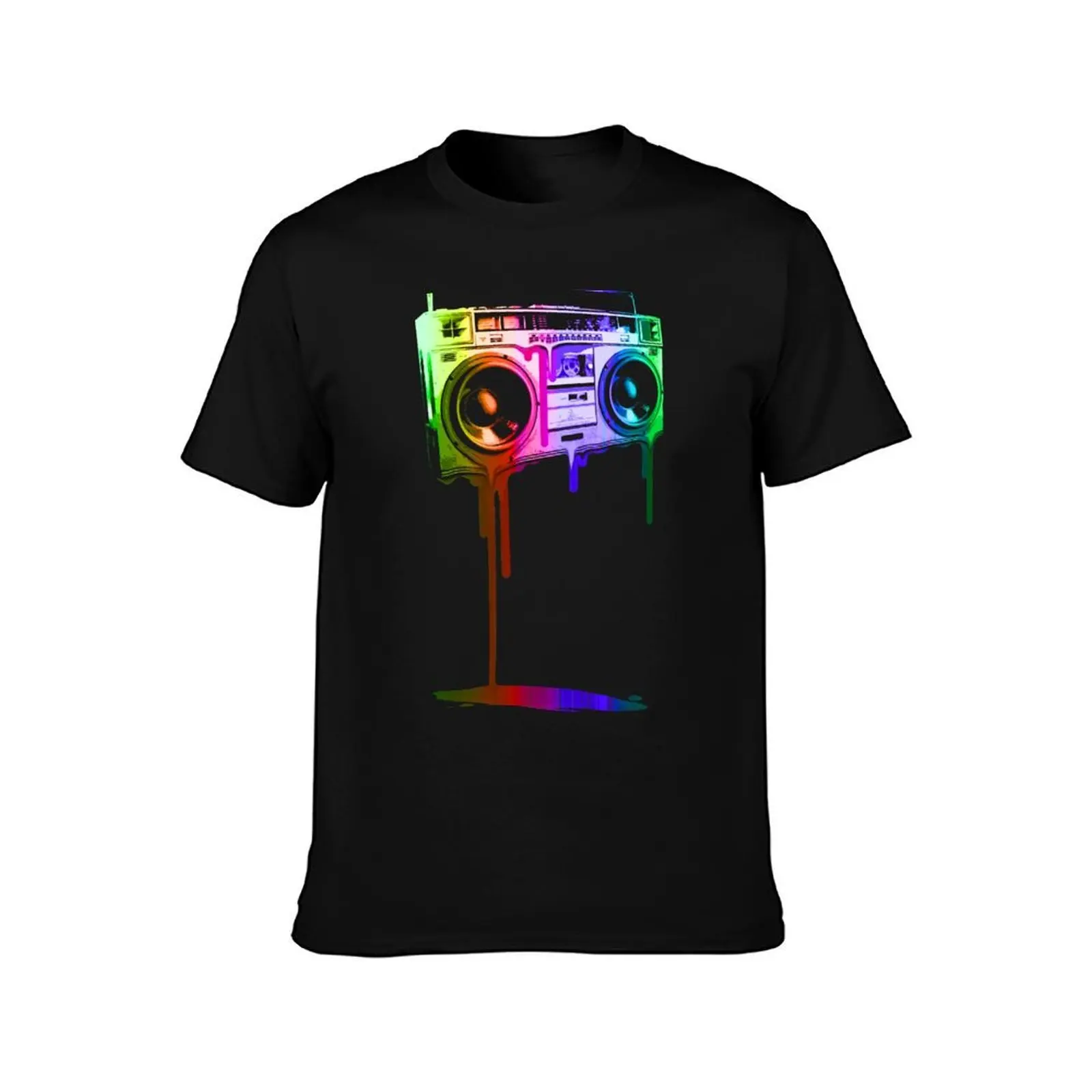 Melting Boombox (digital rainbow color) T-Shirt, Summer Casual Cotton Tee, Oversized Streetwear Tops, Vintage Graphic Print 2