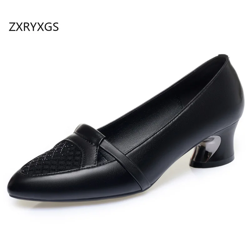 

ZXRYXGS Premium Cowhide Mesh Rhinestone Women Fashion Shoes Breathable Comfortable Sandals 2026 New Spring Summer Mid Heels Tide