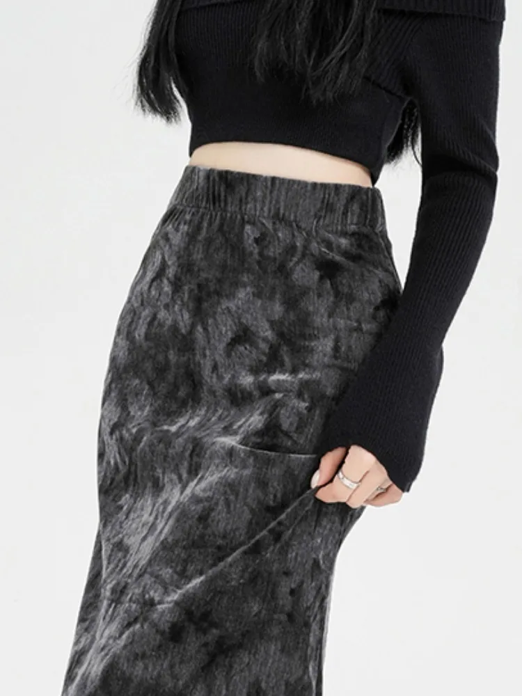 

Юбка из окрашенного бархата с асимметричным подолом, женская, с завышенной талией, стройнящая, А-силуэт, длинная, повседневная, дышащая, из полиэстера и шелка