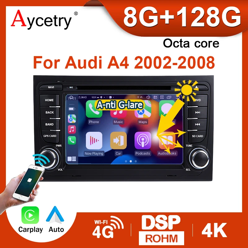 Wireless Carplay Android 12 Car Radio GPS For Audi A4 B8 B7 B6 S4 RS4 SEAT Exeo Auto stereo Multimedia Player 2 din autoradio BT