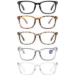 5 Pack Reading Glasses Blue Light Blocking Women Men, Anti UV Ray Anti Glare Readers Fashion Eyeglasses with Spring Hinge