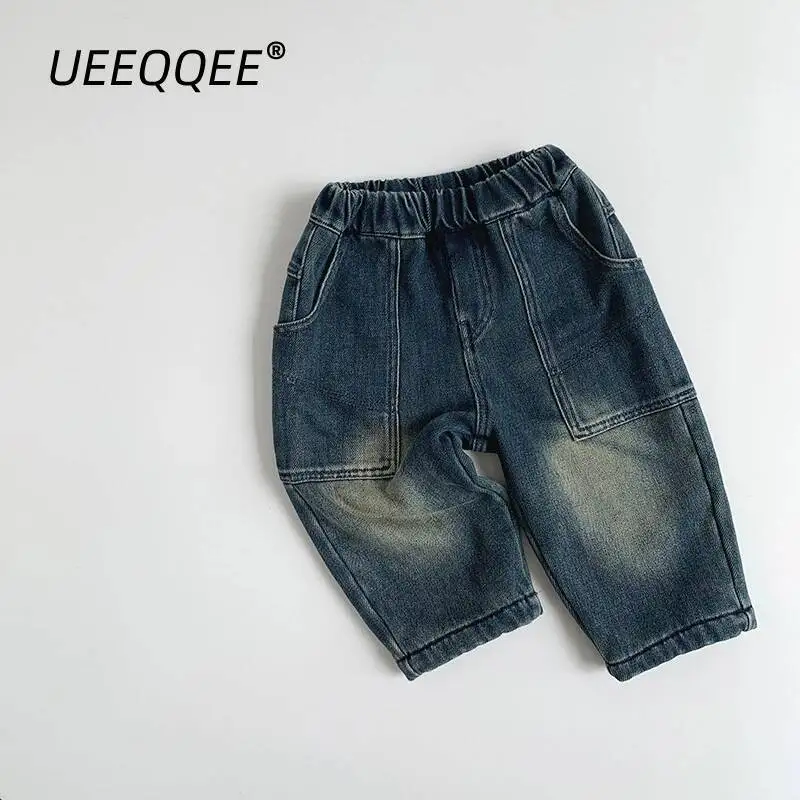 

Autumn Winter Children Jeans 1-8Y Boys Thick Warm Fleece Denim Pants Straight Trousers Korean Toddler Wear For Kids Clothing New