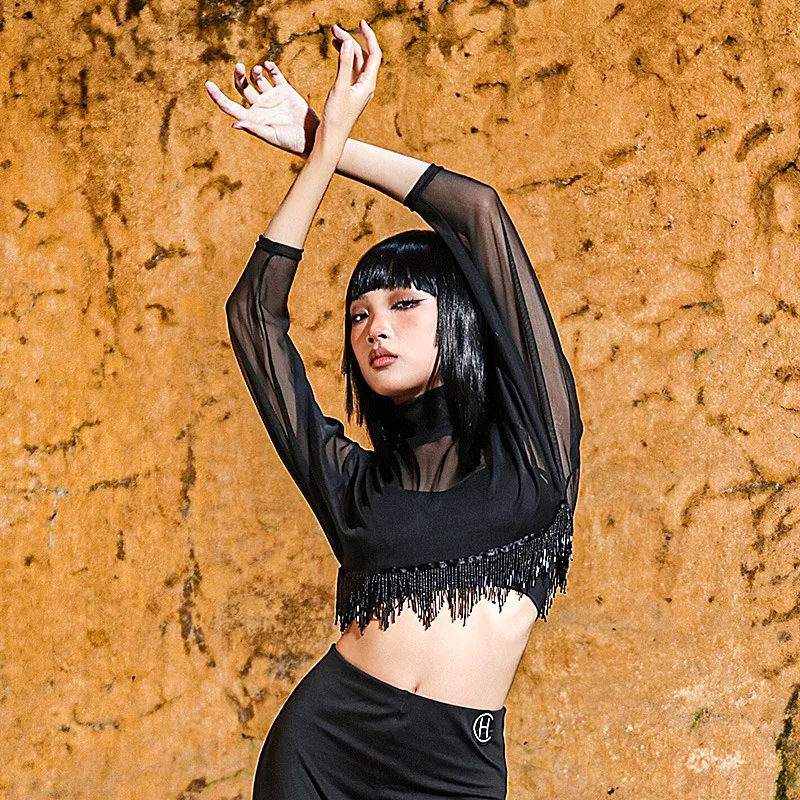 ชุดเต้นลาตินแบบสั่งตัด ชุดซ้อมเต้นเซ็กซี่ เอวสูง ผ้าตาข่าย สำหรับเต้นชาช่า แซมบ้า แทงโก้ รุมบ้า