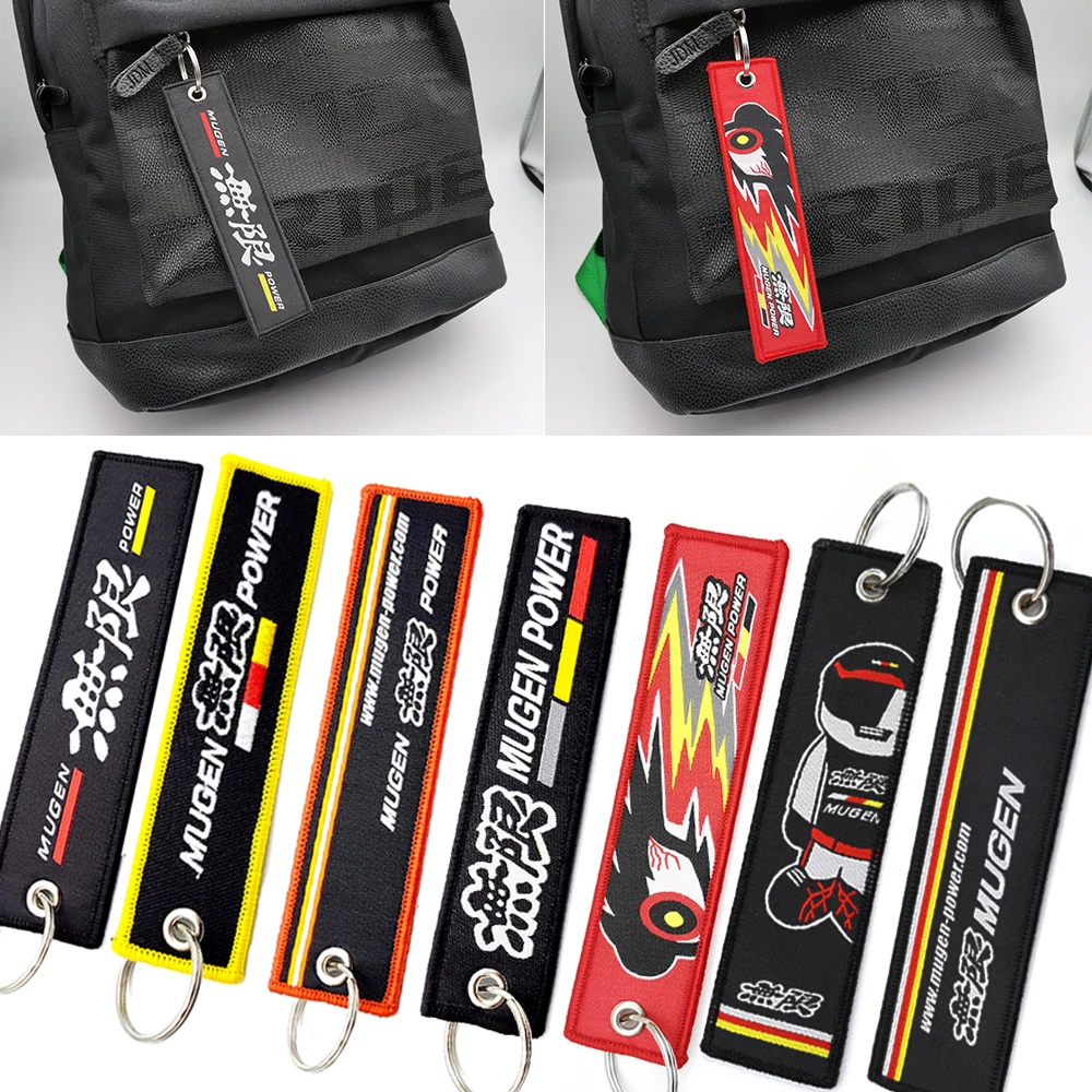 JDM Гоночный рок Модные бирки брелок Mugen мощность прямоугольник полиэстер вышивка Мотоцикл Авто брелок автомобильные аксессуары