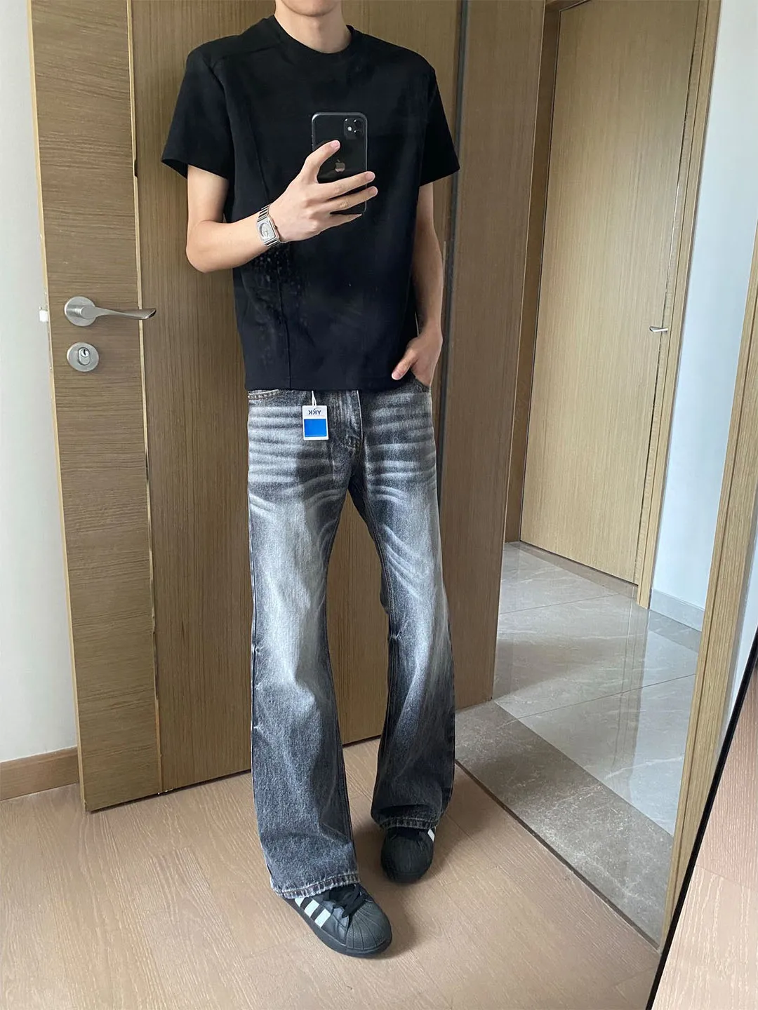 

Мужские джинсы Waed Vintage прямого кроя, весенние, в американском стиле High Street, слегка расклешенные, Cleanfit Haome, со средней посадкой, на молнии