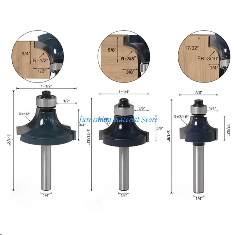 Y5GD – mèche routeur à bords arrondis, précision coupe, tige 1/4 pouce usinée pour Machines à tailler le bois