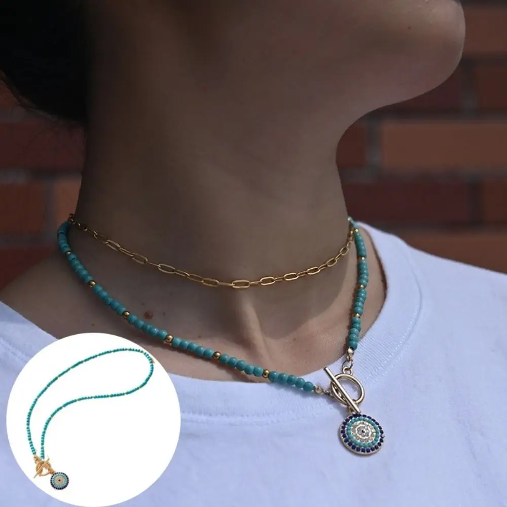 4 مللي متر الخرز الملونة حجر المختنق العين الزرقاء كامل اليدوية عين الشر سحر قلادة خمر الخرز المستديرة سلسلة قلادة ارتداء اليومي #2