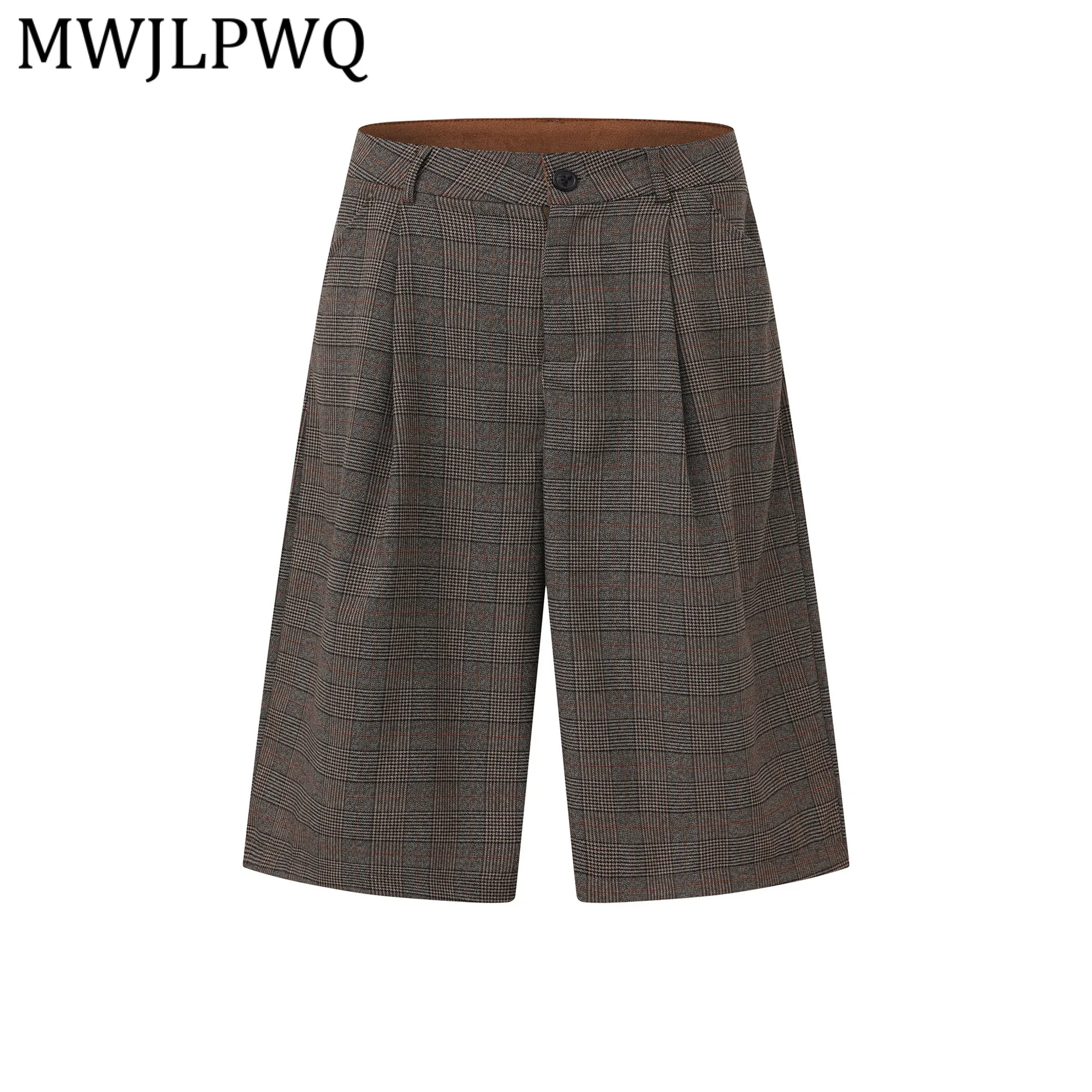 

MWJLPWQ American Retro Plaid Loose Shorts For Men Button Pleated Contrast Color Design Simple Versatile Pants 2026 Summer 14664