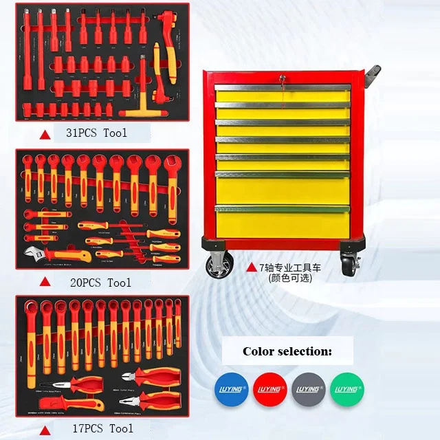 Boîte à outils à douille isolée VDE avec outils, clé 1000V, 68 pièces