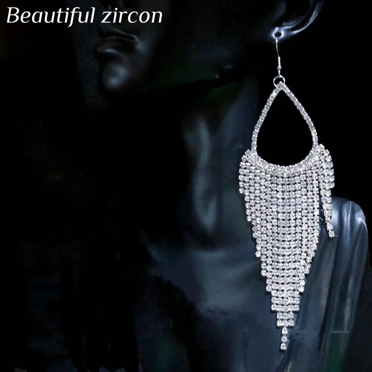 Fashion shiny Crystal Rhinestone women's Earrings long tassel crystal Ear Hook Earrings Fashion Style Earrings