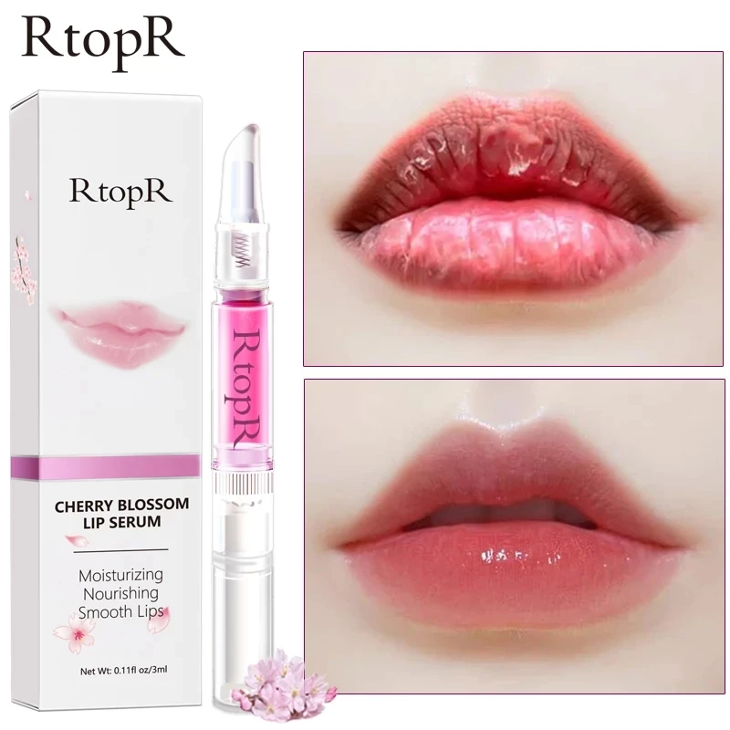 RTOPR Sakura Lip Serum Mask Dry Crack Peeling Repair Reduce Lip Fine Lines Essence Moisturizing Cherry Blossom lip balm 3ml