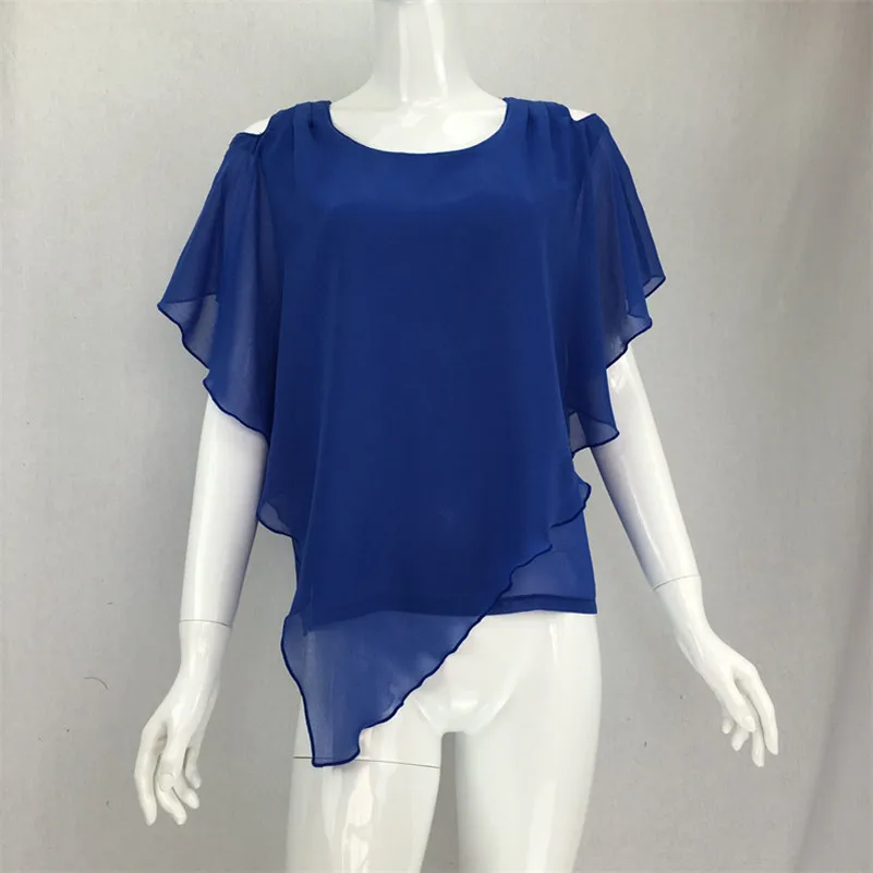 2024 Women tops blusas femininas Ruffle Batwing Sleeve chiffon Shirt blusas femininas Black White Red Blue