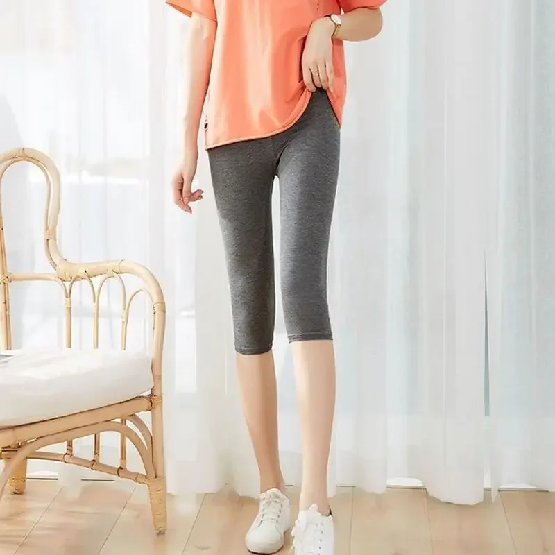 High Waist Slim Fit Modal Seven-Foot Pants Summer Thin Elastic Women's Underwear Outerwear plus Size Illusory Thinming
