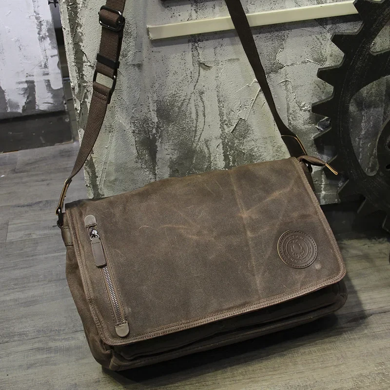 

Vintage Canvas Shoulder Bag for Men with Large Capacity