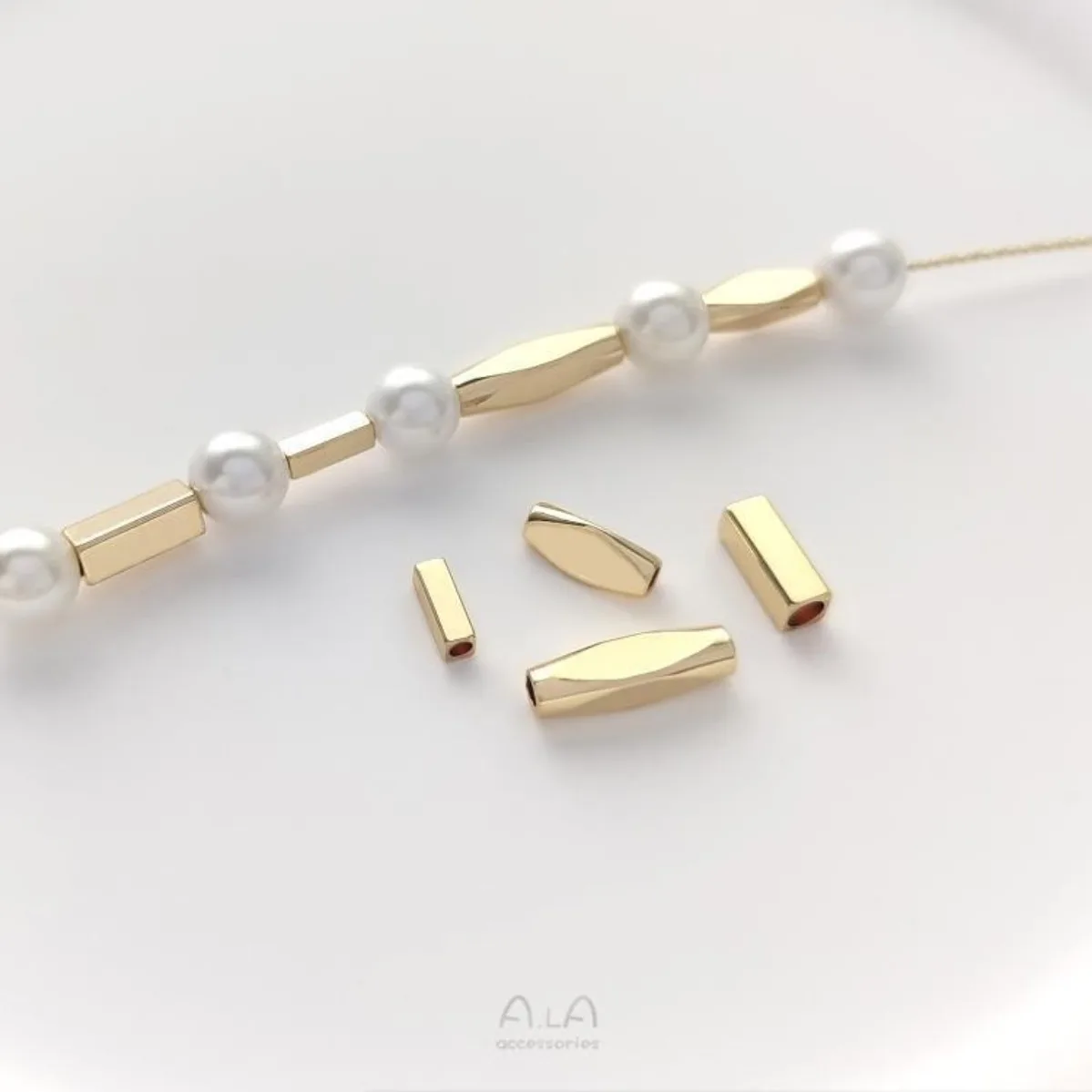 Brass 14K Gold Plated Rectangle Tube Beads Diamond Cut Corner Long Tube Spacers DIY Bracelet Jewelry Findings