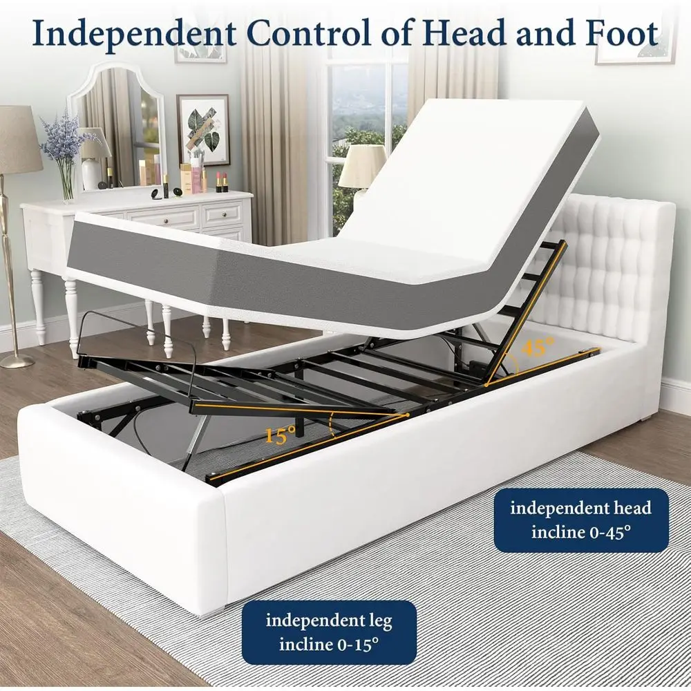 Cadre de lit réglable en acier Twin XL avec inclinaison indépendante de la tête et du pied, télécommande incluse, rétention du matelas