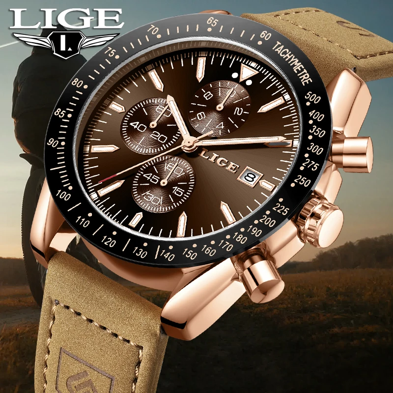 

LIGE 2026, лучшие роскошные часы, мужские модные военные кварцевые наручные часы, спортивные водонепроницаемые светящиеся кожаные мужские часы Reloj Hombre
