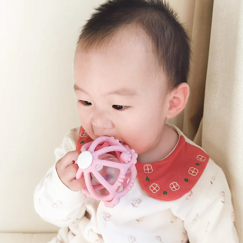 Baby Silicone Teether Rattle Toys BPA Free Silicone Round Nursing Teething Toys Food Grade Silicone Newborn Teething Toys Gift