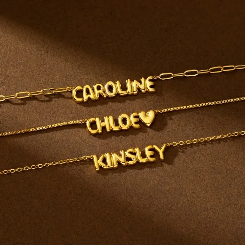 Customized 3D Bubble Letter Nameplate Pendant Necklace 18K Gold Aolly Pendant Necklace Cute Name Necklace Jewelry Gift For Girls