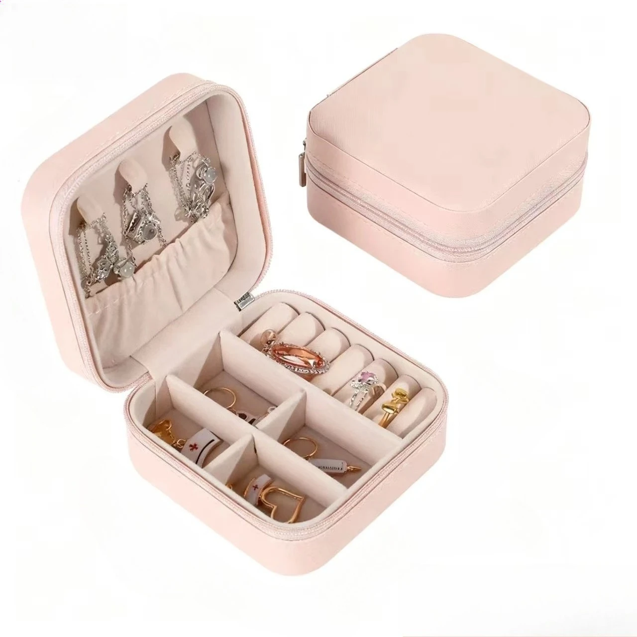 Pendientes mini caixa de jóias com zíper viagem familiares, cajas de almacenamiento de colares organizadores de anillos feminino