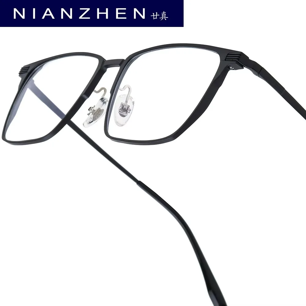 NIANZHEN Aluminum Titanium Eyeglasses Frame Men Square Brand Design Glasses Ultralight-Weight Eyewear Retro Spectacles 28538