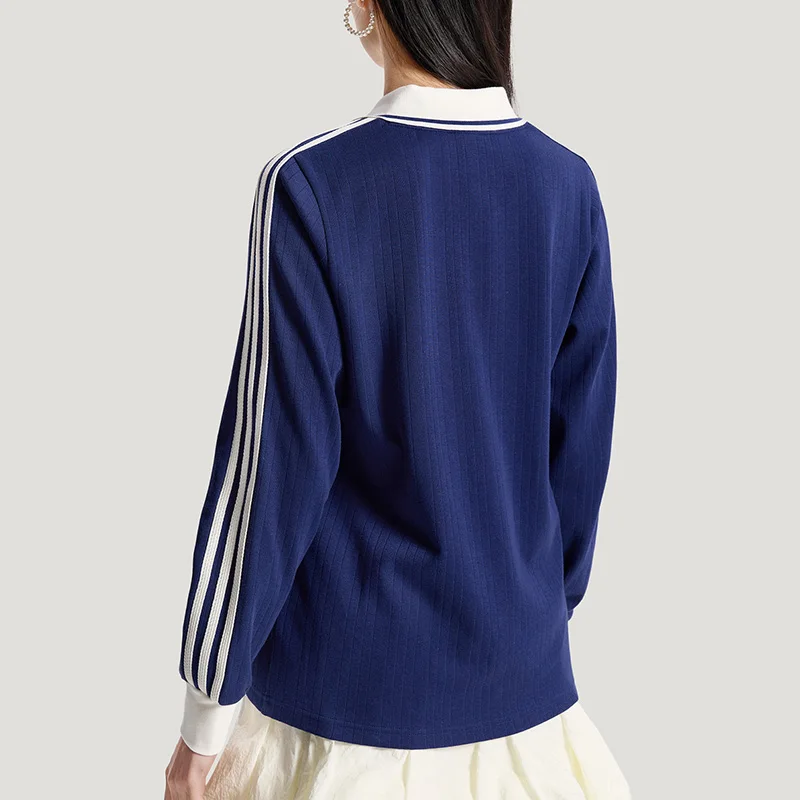 Adidas Originals Women Long Sleeve Polo Shirt KY5732 Classic Three Stripes Regular Fit 2026 New Casual Sport Top Comfort Wear