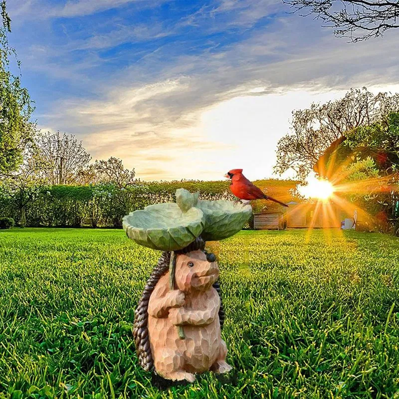 Mangiadores de pájaros de escultura de resina, baño de pájaros de resina tallada, artesanías para el hogar al aire libre, decoraciones de césped de patio de resina, escultura de decoración duradera D