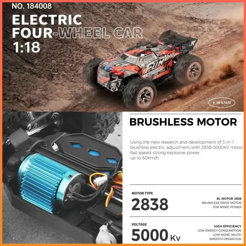 XKS WLTOYS 184008 1/18 70KM/H Brushless 4WD 2.4G Three-in-one Electric BigFoot Truck  Rc Cars for Adults  Rc Drift Car