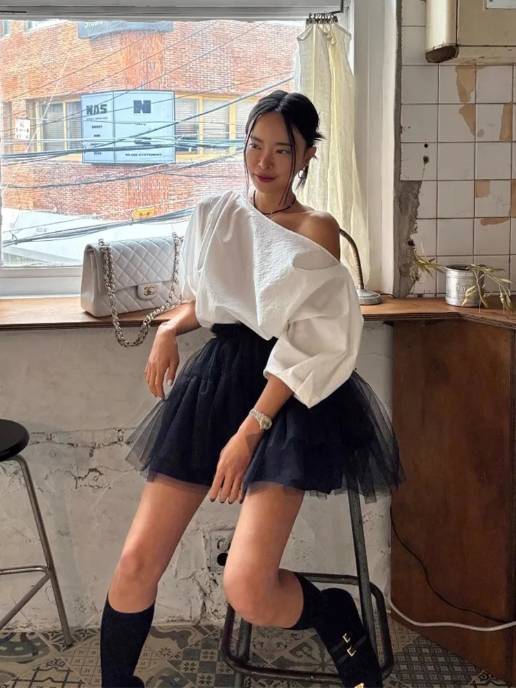 

Faionable Lantern Sve One oulder Me Set Женская хлопковая юбка ort Sve Spring New Sle с высокой талией