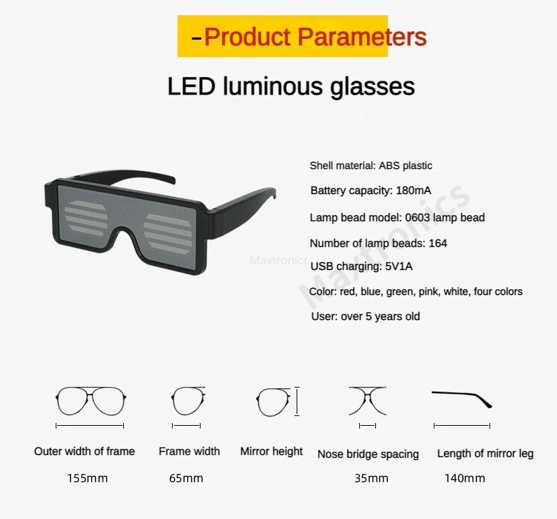 Free Shipping New LED Luminous Glasses10 Dynamic Flicker Patterns USB Charging For Disco/Bar/Party/Atmosphere Decorative Glasses