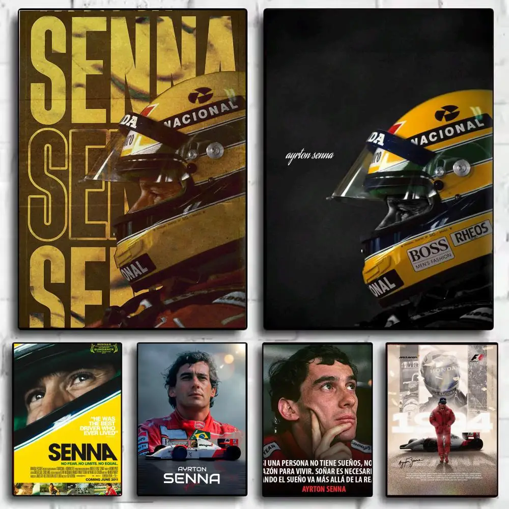 Póster de A-Ayrton Senna F1, arte de pared estético moderno, póster minimalista, decoración para dormitorio, sala de estar, regalo para el hogar